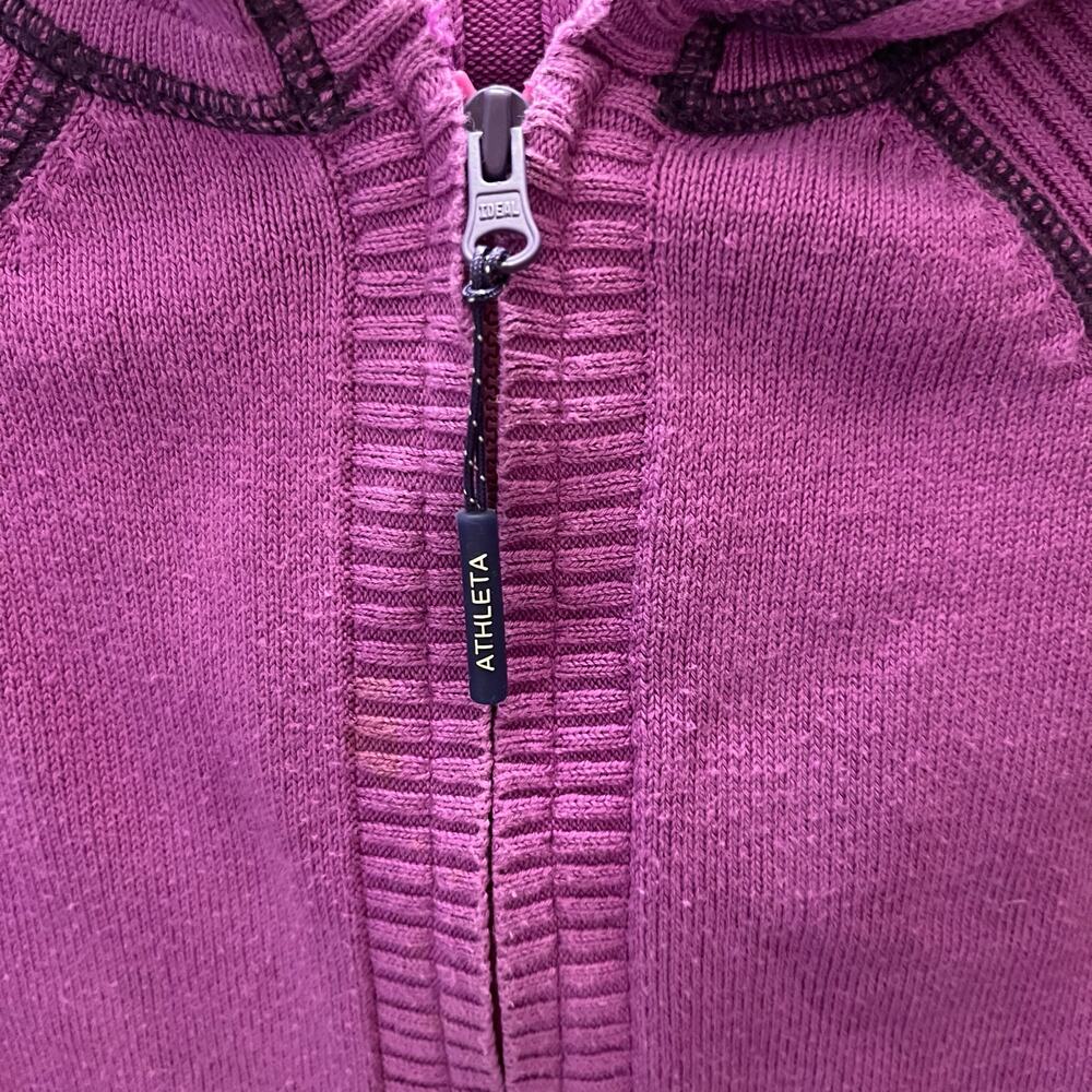 Athleta Pranayama Hoodie Purple Organic Cotton Full Zip Ribbed Jacket S Active - Picture 4 of 8